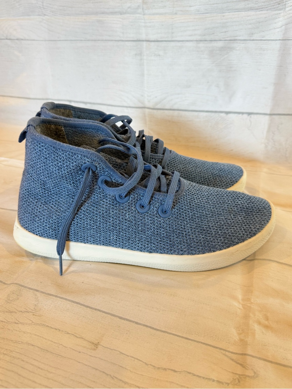 Allbirds Mens Tree Toppers Size 11 Blue Knit Lace Up High Top Sneakers Casual